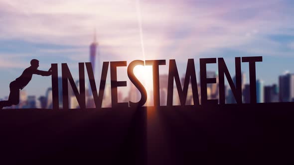 Businessman Silhouette Pushing Thematic Title - Investment