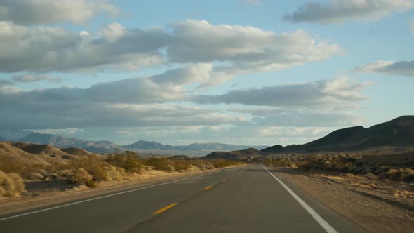 Road Trip Driving Auto From Death Valley to Las Vegas Nevada USA