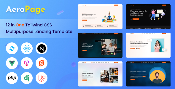 AeroPage - 12 in 1 Tailwind CSS Multipurpose Landing Template