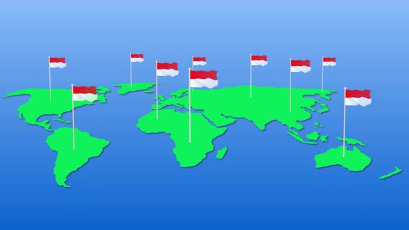 Indonesia National Flag Fly On Earth Map Animation