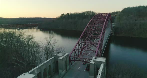 Panning Tilt Up and Pedestal Shot of a Bridge Over Croton Reservoir