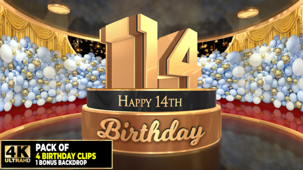 14 years, 14th Birthday 3D cake intro pack  with a bonus backdrop