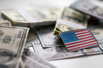 dollar money and American flag. counting money cash. business crisis finance dollar concept.