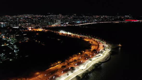 Night scape of Porto Alegre Brazil. City skyline landmark at downtown city.