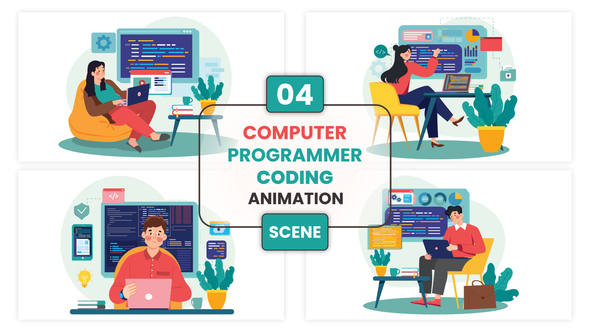 Computer Programmer Coding Animation Scene