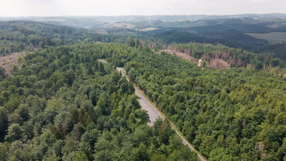 bird's-eye view shows the entire landscape with the huge pine forests that form the hills in the mou