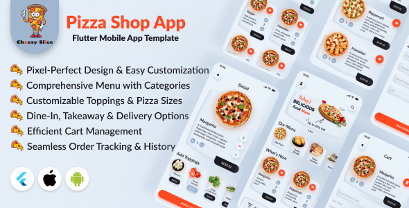 Cheesy Slice - eCommerce Pizza Ordering Flutter Mobile App Template for Pizza Shops | Android & iOS