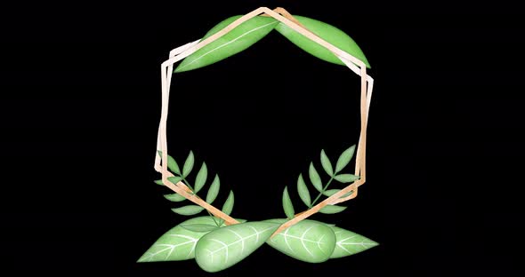 Stylized plant leaf frame with bronze edging with empty space