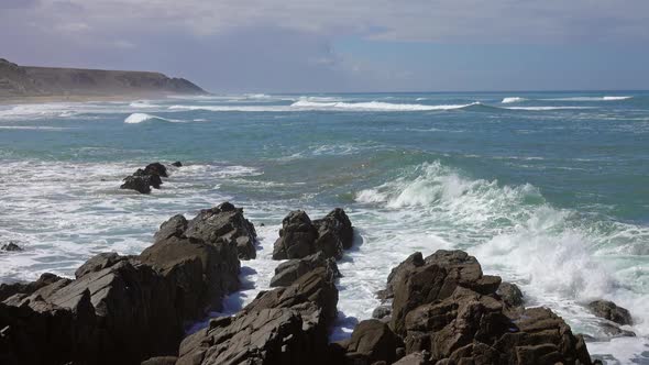 Landscape with Atlantic Big Waves on Morocco Beach