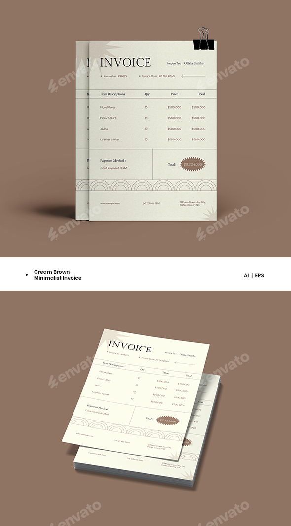 Cream Brown Minimalist Invoice