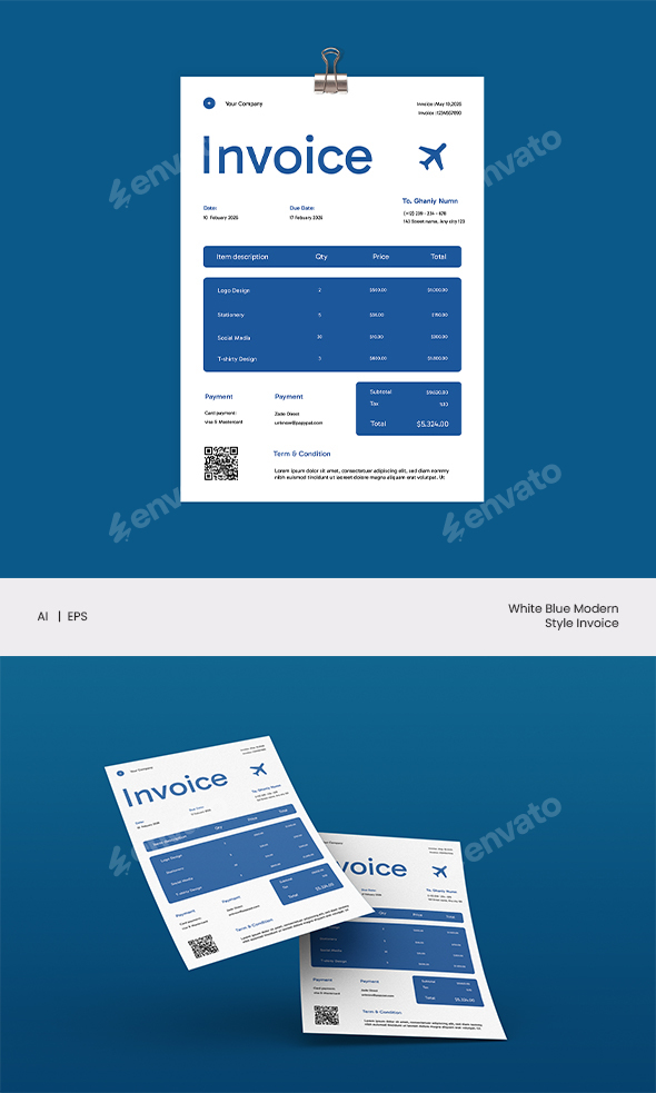 White Blue Modern Invoice