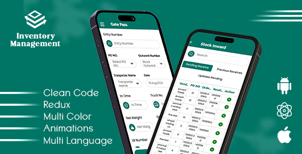 Inventory Management App-  StockManagement | Warehouse Stock | React Native iOS/Android App Template
