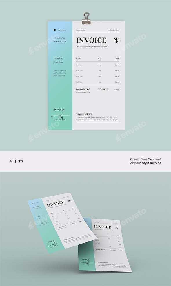 Green Blue Gradient Modern Style Invoice