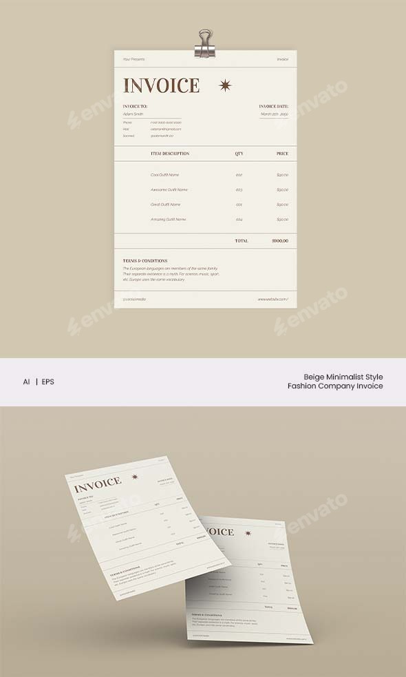 Beige Minimalist Style Fashion Company Invoice