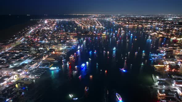 Christmas Celebration in Newport Beach with Colorful Boat Parade Hyper Lapse USA alt