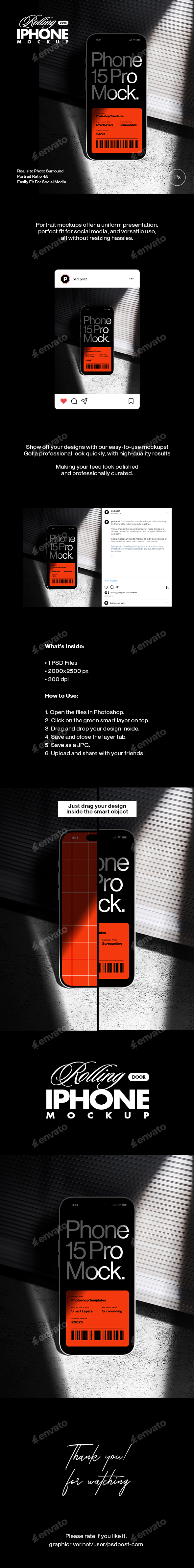 iPhone 15 Pro Mockup on Rolling Door