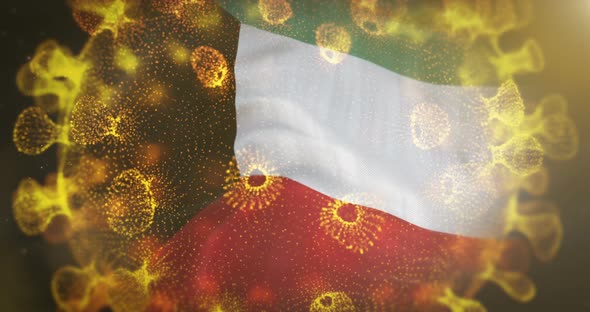 Kuwait Flag With Coronavirus Microbe Centered 4K alt