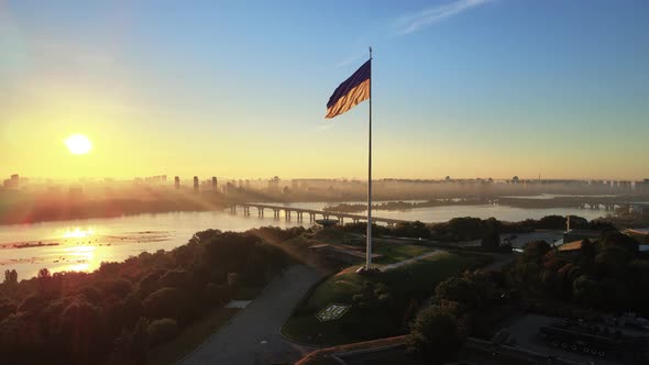 Kyiv - National Flag of Ukraine By Day. Aerial View. Kiev