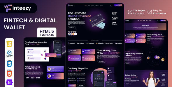 Finteezy – Fintech Startup & Digital Wallet HTML5 Website – 0 Sold!