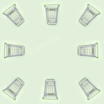 Pattern of many small shopping carts on a lime background