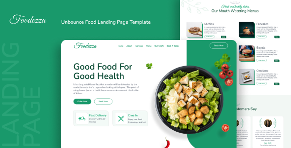 Foodezza — Unbounce Food Landing Page Template – 0 Sold!