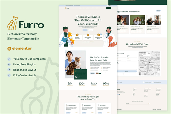 Furro – Pet Care & Veterinary Elementor Template Kit – 0 Sold!