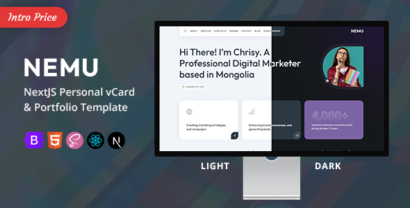 Nemu – NextJS Personal vCard/Portfolio Template – 0 Sold!