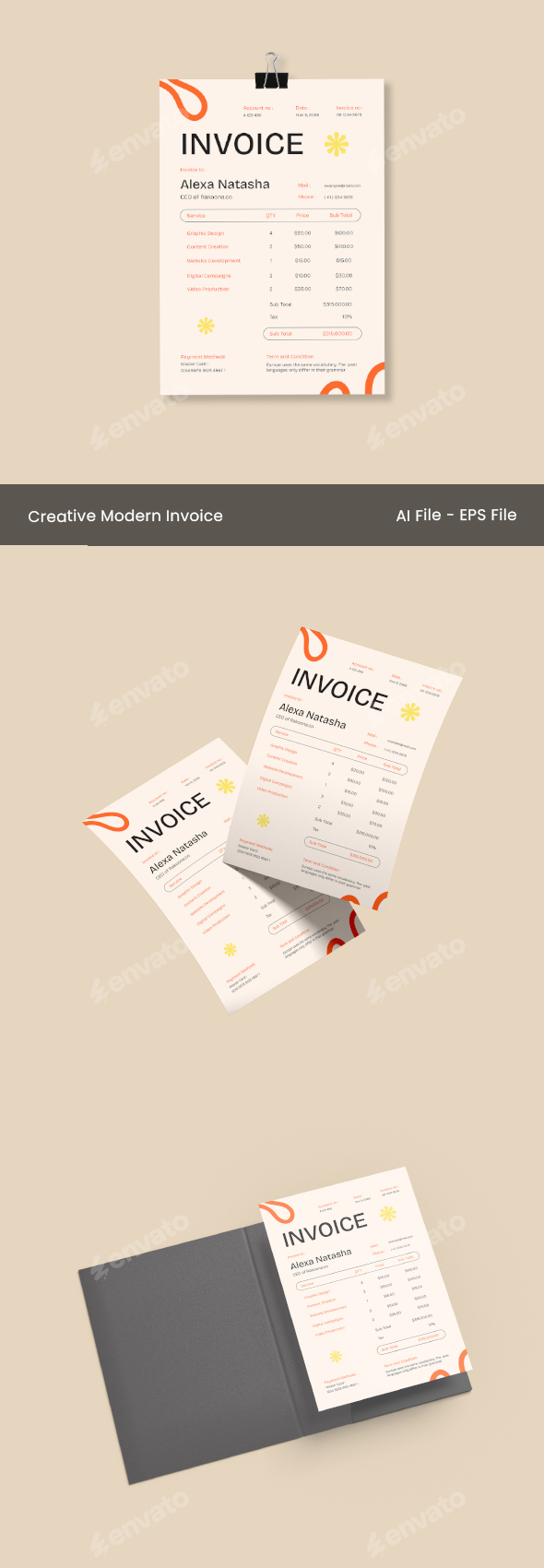 Beige Orange Creative Modern Invoice