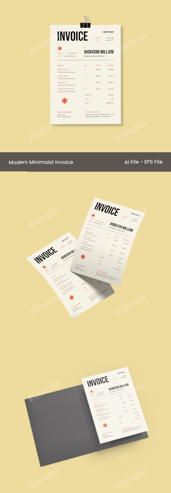 Beige Orange Modern Minimalist Invoice