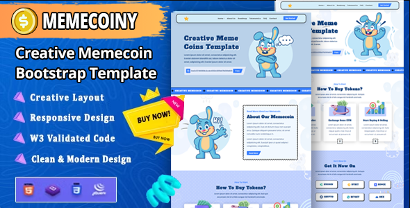 Memecoiny – Memecoin ICO and Crypto Bootstrap Landingpage Template – 0 Sold!