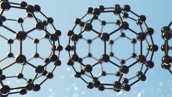 Loop animation of fullerene sphere carbon molecule. C60, graphene, Science