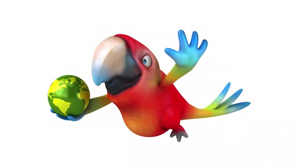 Fun 3D cartoon animation of a Parrot with alpha