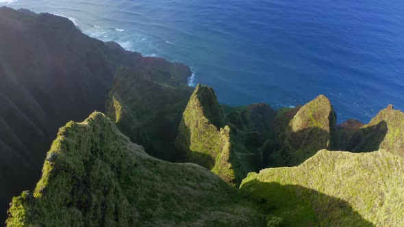 Amazing Hawaiian Mountain Range Going Down To the Ocean, Scenic Aerial Footage