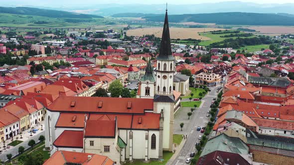 Aerial view of the historic center in Levoca, Slovakia