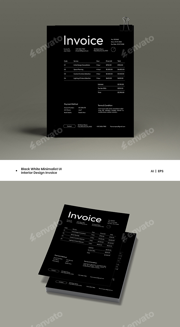 Black White Minimalist UI Interior Design Invoice