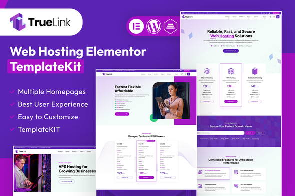 TrueLink – Web Hosting Elementor Template Kit – 0 Sold!