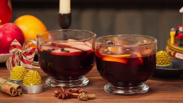 Mulled Wine in Glasses Gluhwein Closeup