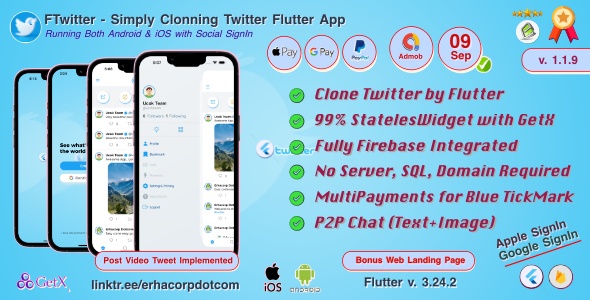 FTwitter - Clone Simply Twitter Flutter App with Multi Payments | Firestore | GetX