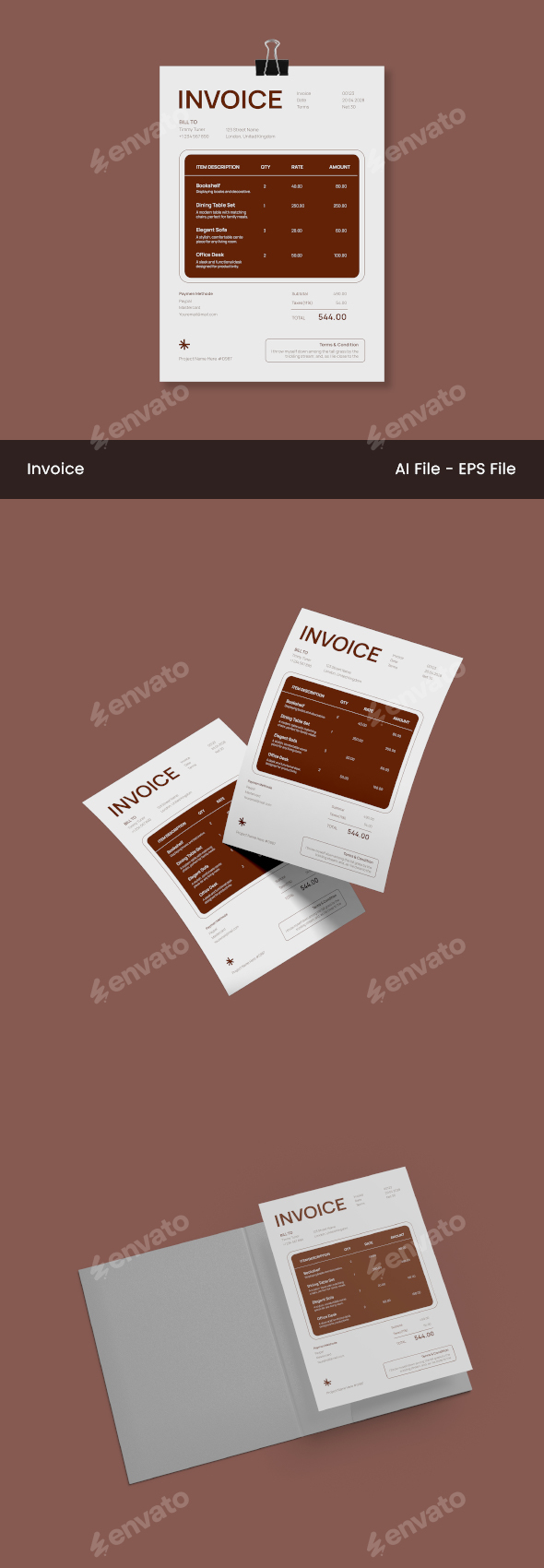 Brown White Modern Minimalist Furniture Invoice