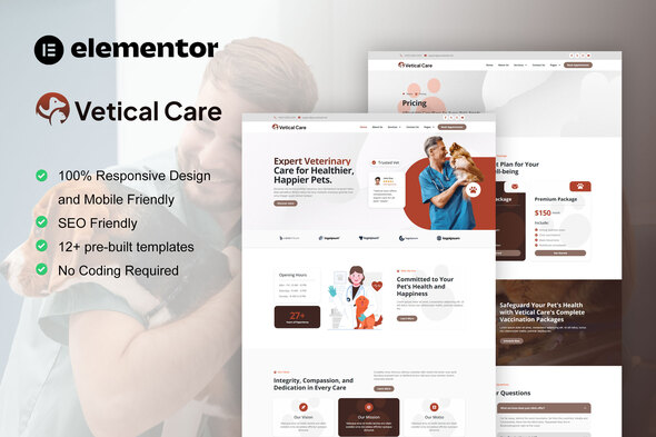 VeticalCare – Veterinary & Pet Care Elementor Pro Template Kit – 0 Sold!