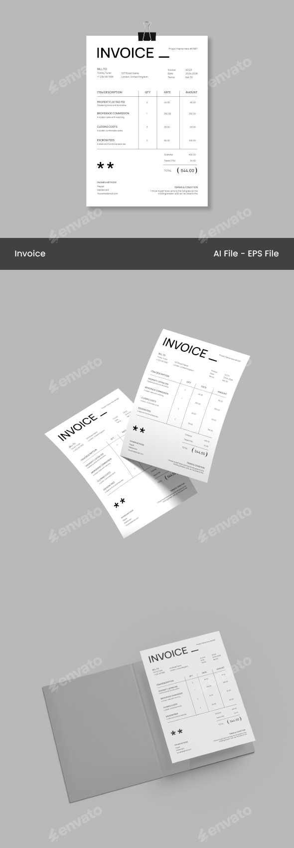 Black White Modern Minimalist Real Estate Invoice