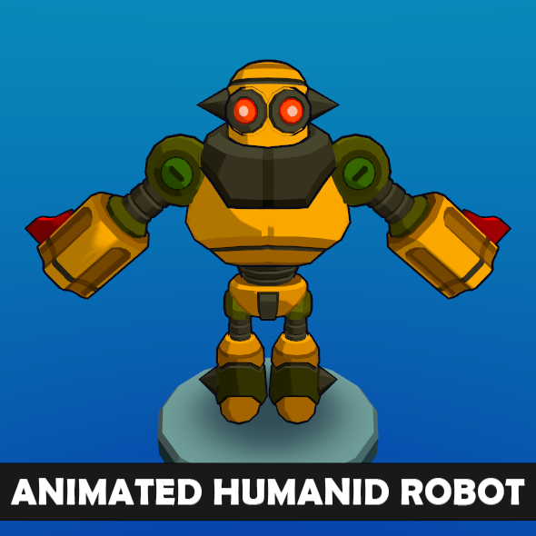 Animated Toon Humanoid Robot 2 Charcater(Yellow): 26 Animations