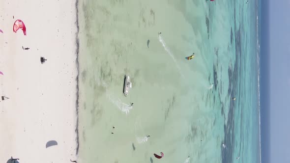 Vertical Video of the Ocean Near the Coast of Zanzibar Tanzania Aerial View