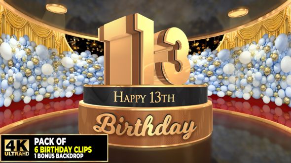 13 years, 13th Birthday 3D cake intro pack  with a bonus backdrop