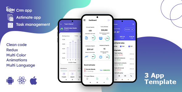 CRM | Task Management | Estimate Generator React Native iOS/Android App Template