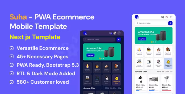 Suha - PWA Ecommerce Mobile React Next js Template