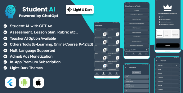 Student AI : Your Learning AI Apps | Flutter Full Application | ADMOB | Subscription Plan