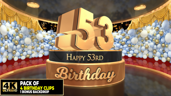 53 years, 53rd Birthday 3D cake intro pack with a bonus backdrop