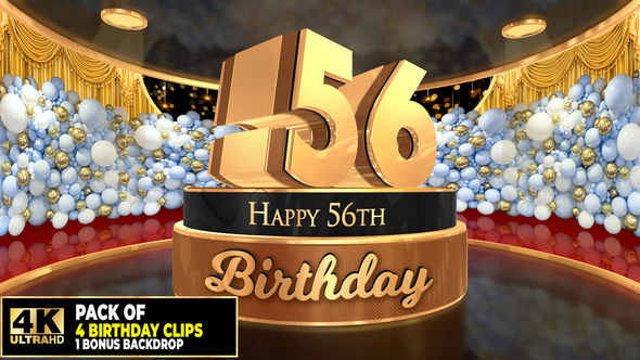 56 years, 56th Birthday 3D cake intro pack with a bonus backdrop