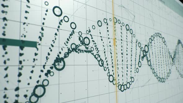 Human DNA strand. DNA helix model research closeup. Computer User interface. alt